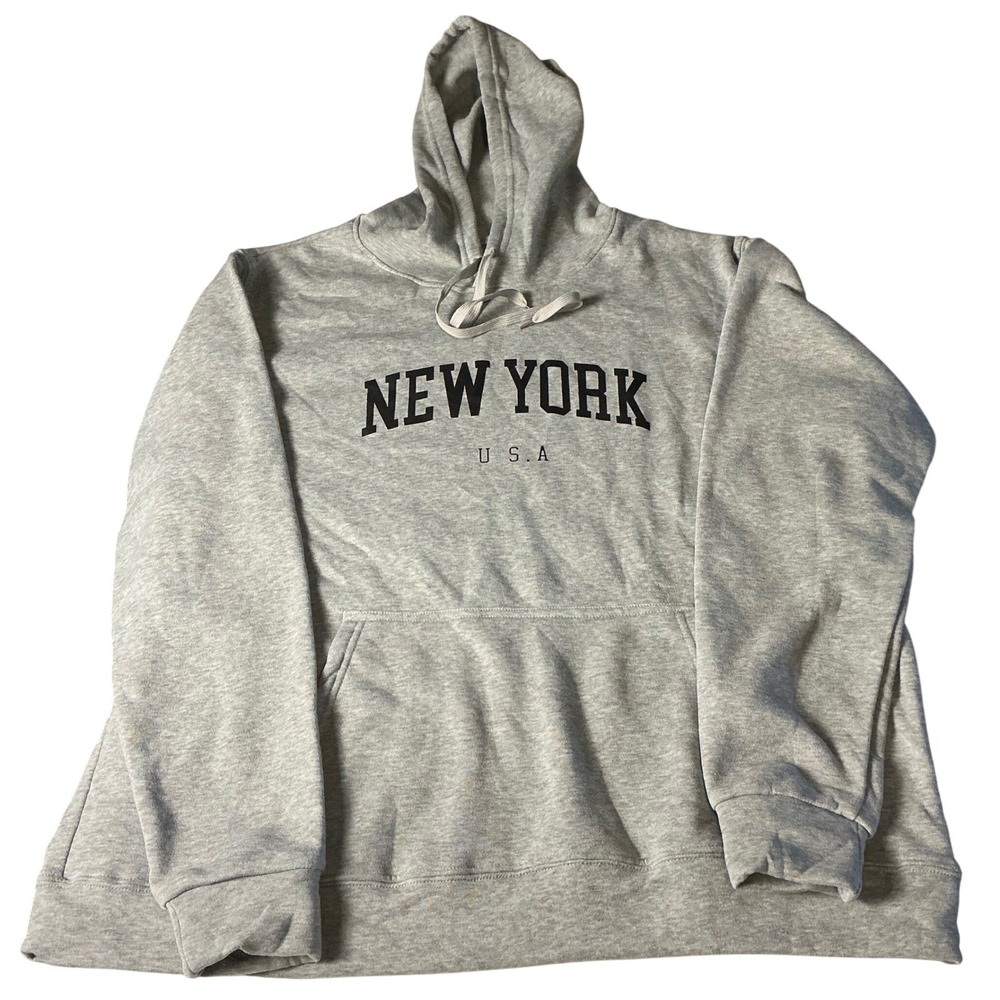 New York USA Gray Hoodie Sweatshirt Pullover 2XL XXL Oversized Comfy